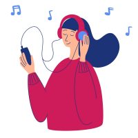 cartoon-illustration-of-young-pretty-woman-in-headphones-listening-music-music-lover-relaxing-when-enjoying-her-favorite-song-woman-character-holding-smartphone-in-her-hand-radio-podcast-vector